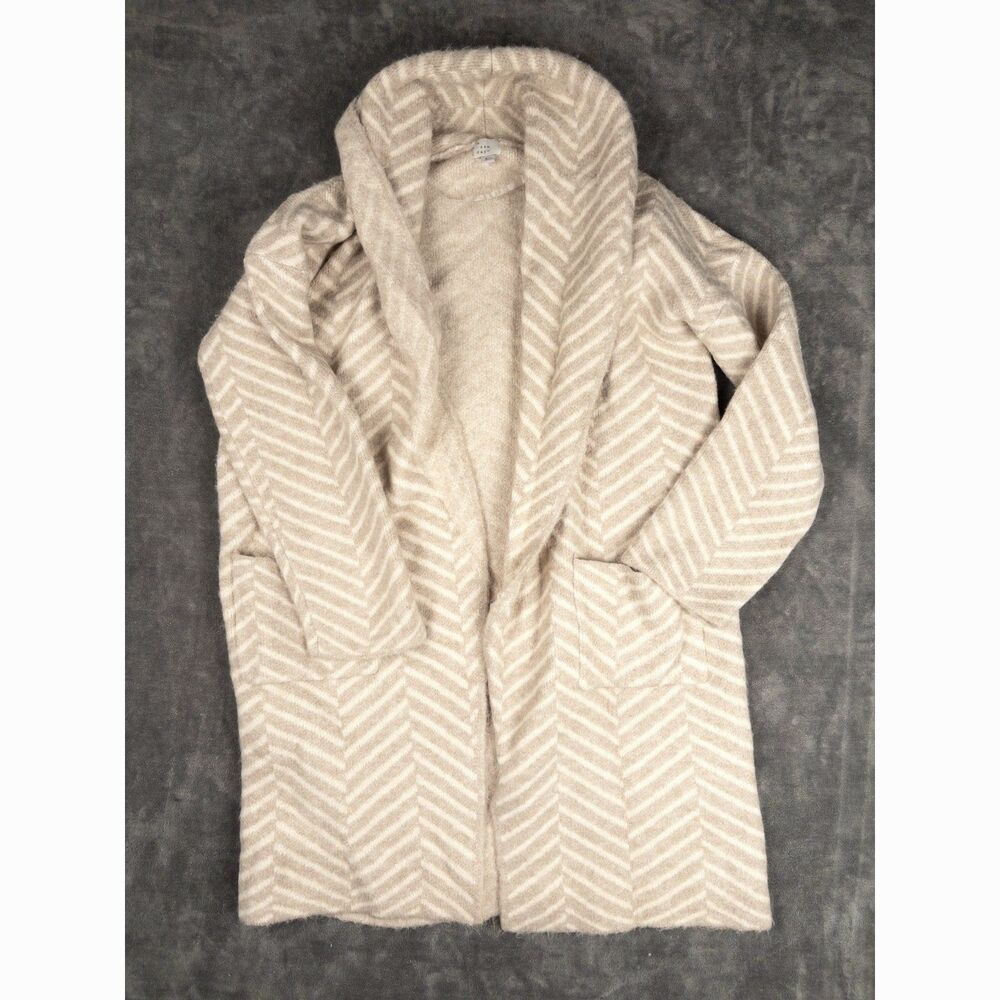 A New Day Beige Herringbone Open Front Coatigan Sweater Jacket Size M/L